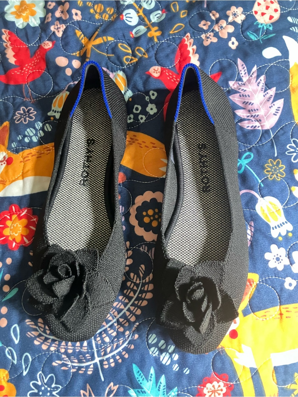 Rothy's Black Floral Knit Ballet Flats